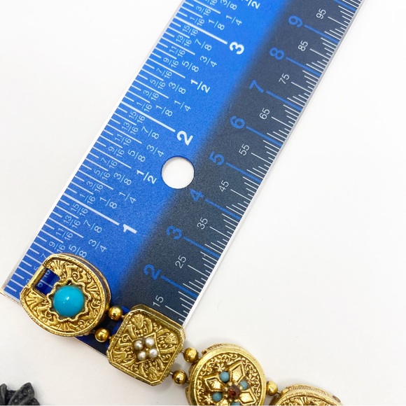 680 Collection Of 4 Vintage Ornate Link Bracelets, All Mixed Materials - Picture 11 of 13